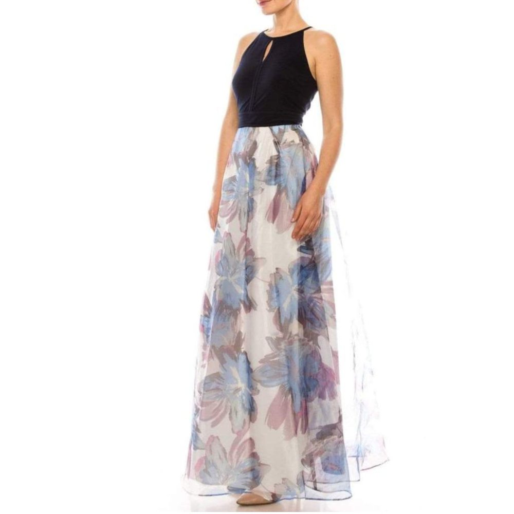 NWT SL FASHIONS Keyhole Top Dress w. Organza Skirt - Picture 3 of 6